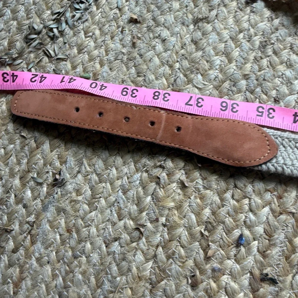 Vintage Mens Braided Surcingle Belt Tan Leather Brass Buckle Made in USA Size 38